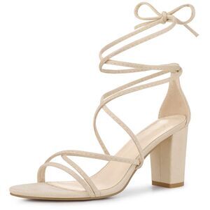 Lace Up Heels Beige Strappy Chunky Heel Sandals